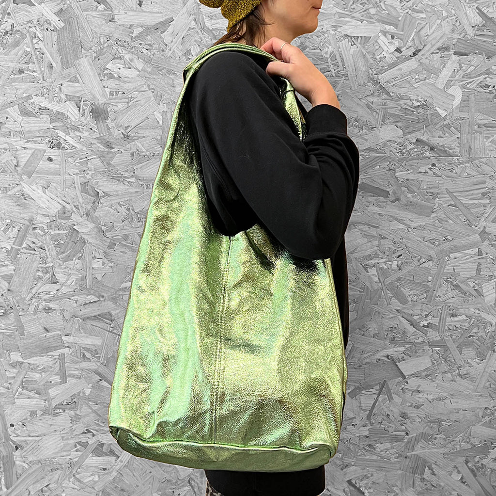 MIBA LEATHER SLOUCH BAG / Leaf Green Leather