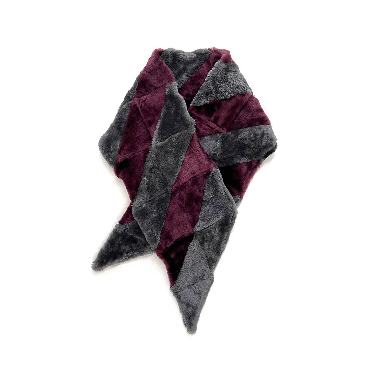 YAMA STRIPE Patchwork Sheepskin Scarf / Aubergine + Grey