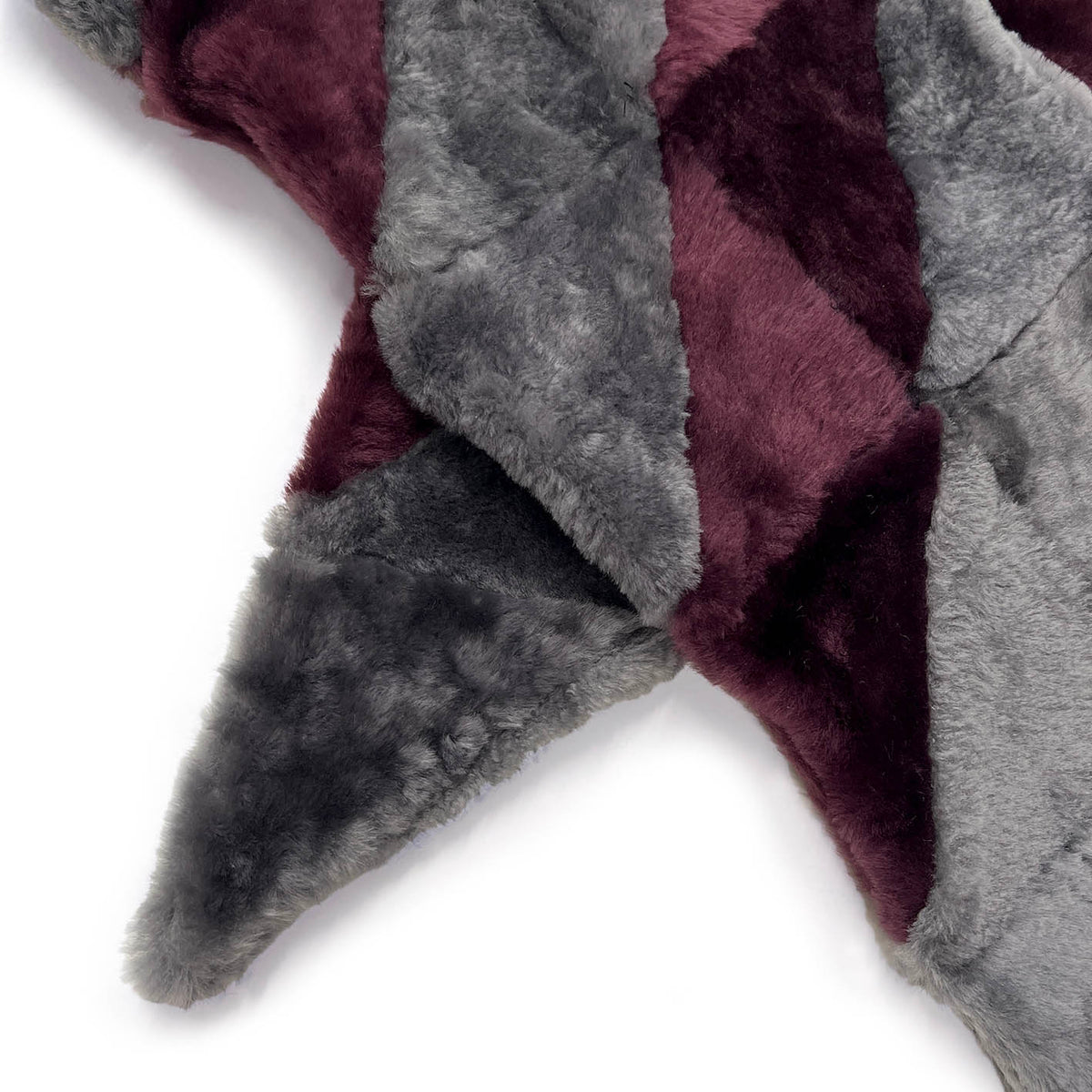 YAMA STRIPE Patchwork Sheepskin Scarf / Aubergine + Grey