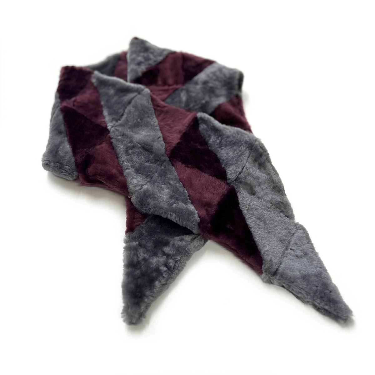 YAMA STRIPE Patchwork Sheepskin Scarf / Aubergine + Grey