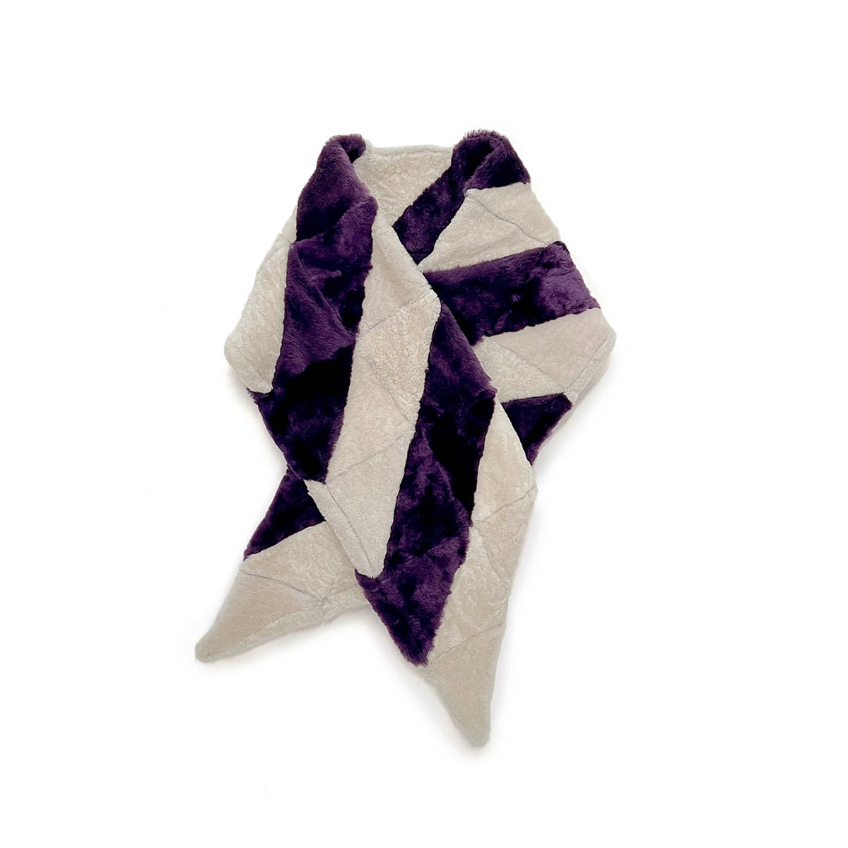 YAMA STRIPE Patchwork Sheepskin Scarf / Plum + Natural