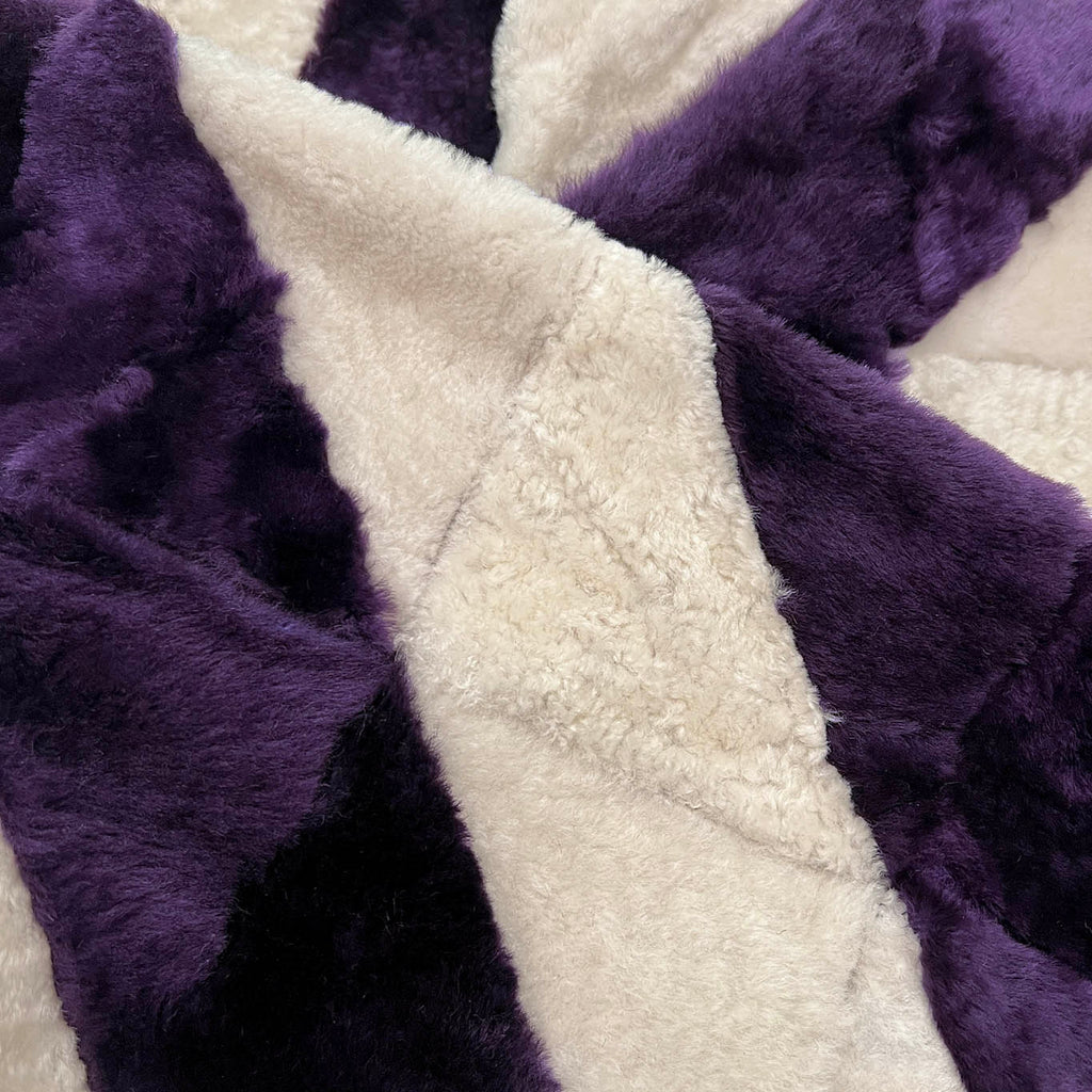 YAMA STRIPE Patchwork Sheepskin Scarf / Plum + Natural