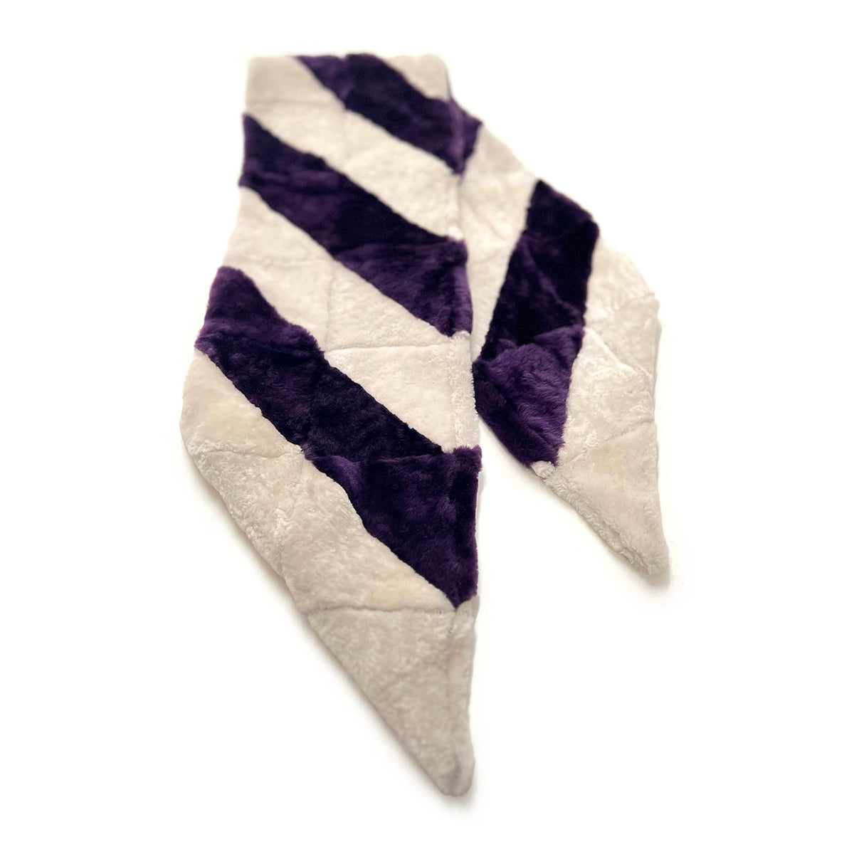 YAMA STRIPE Patchwork Sheepskin Scarf / Plum + Natural