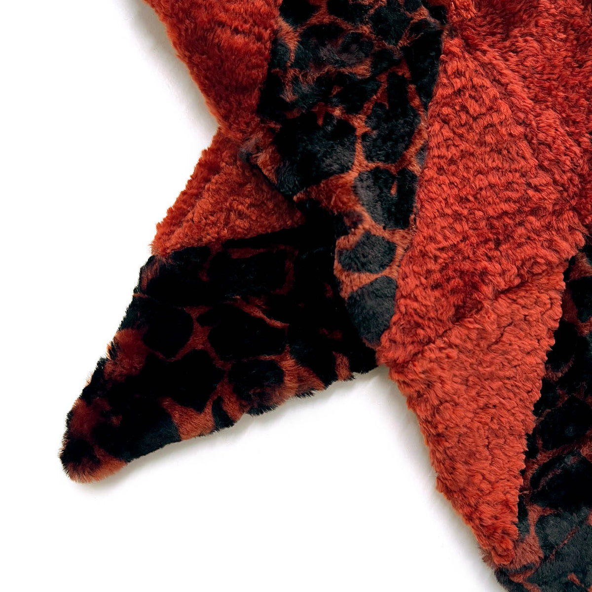 YAMA STRIPE Patchwork Sheepskin Scarf / Rust + Black Animal Print