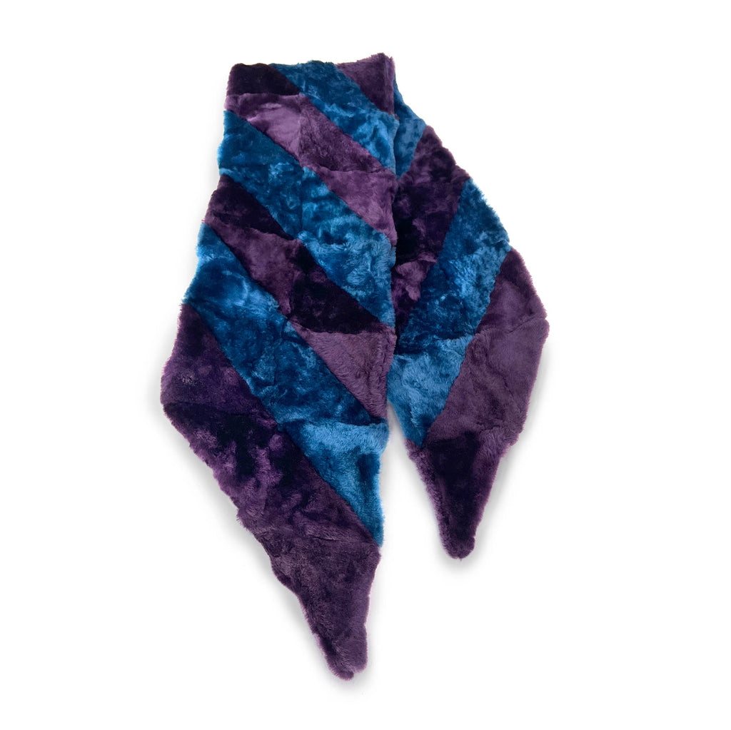 YAMA STRIPE Patchwork Sheepskin Scarf / Teal + Plum