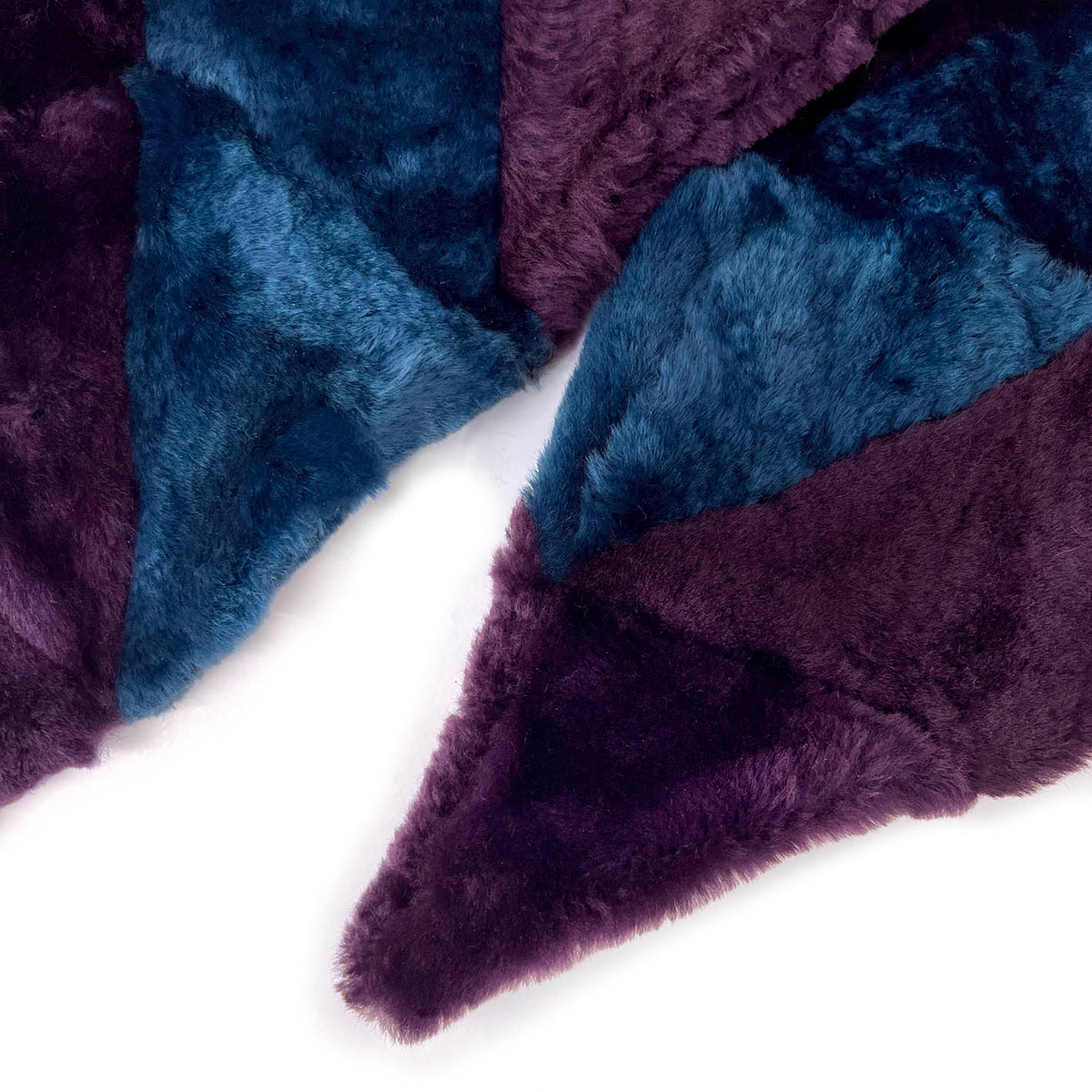 YAMA STRIPE Patchwork Sheepskin Scarf / Teal + Plum