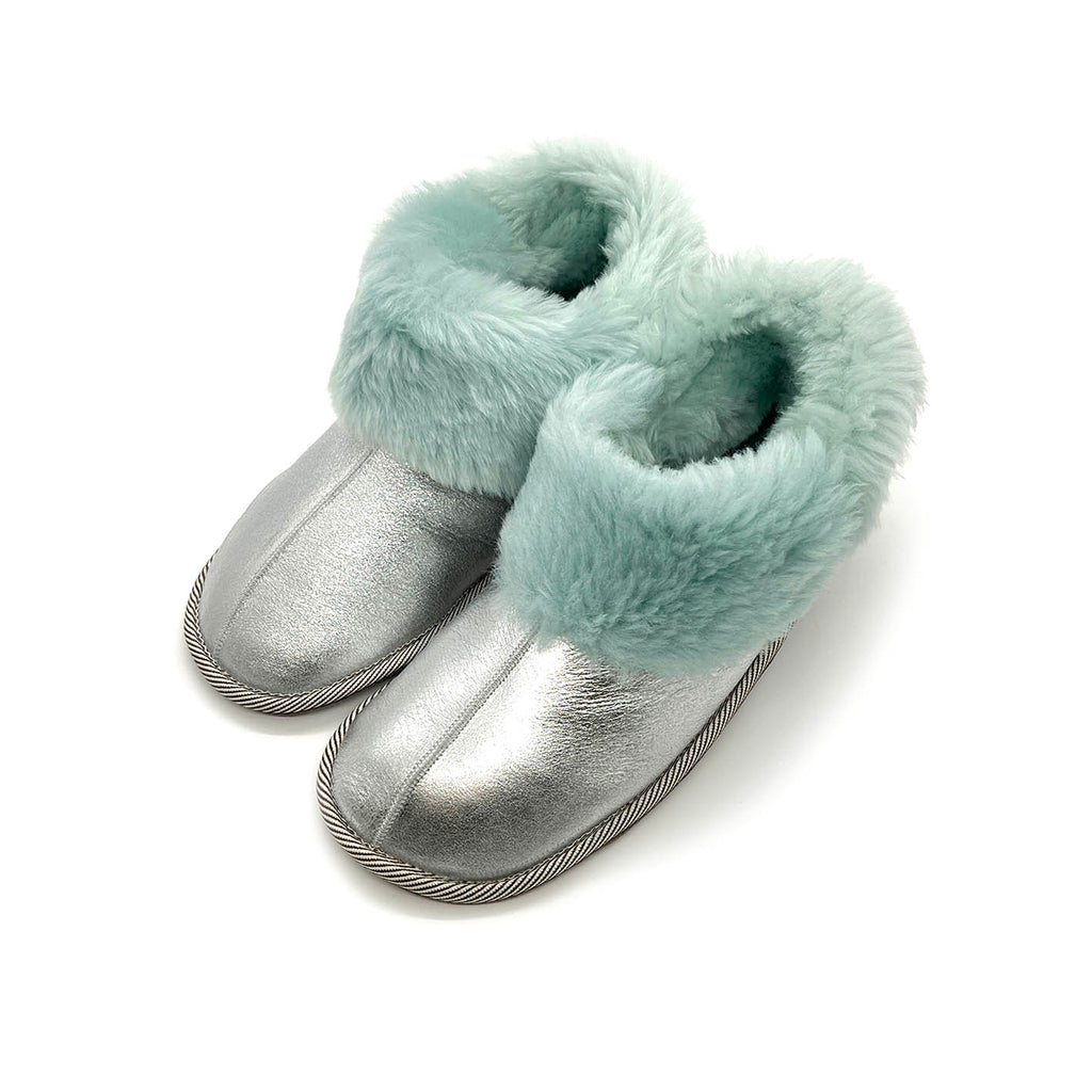 PATIQ AQUA + SILVER / Sheepskin slippers