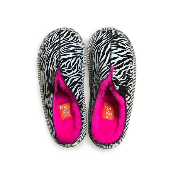 POLIN ZEBRA PRINT + HOT PINK / Sheepskin slippers
