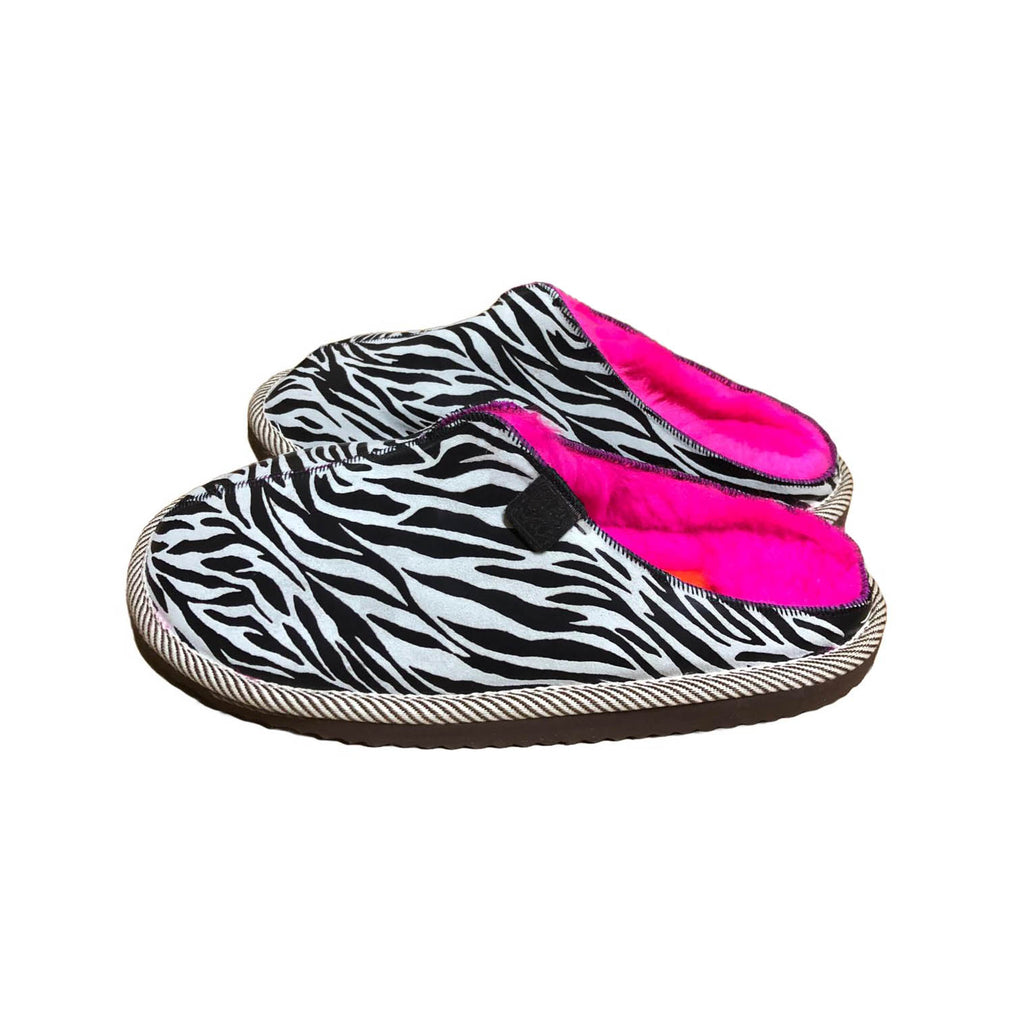 POLIN ZEBRA PRINT + HOT PINK / Sheepskin slippers