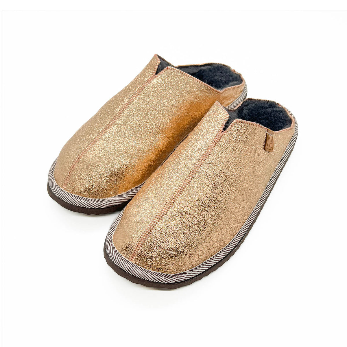 POLIN METALLIC PALE COPPER + DARK GREY / Sheepskin slippers