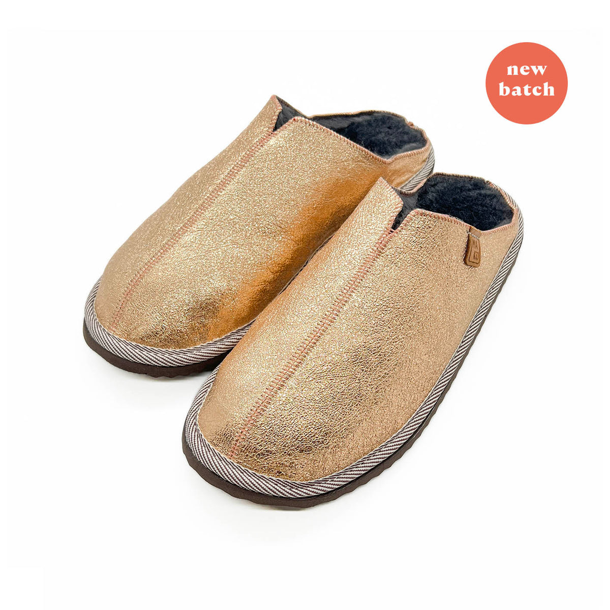 POLIN METALLIC PALE COPPER + DARK GREY / Sheepskin slippers