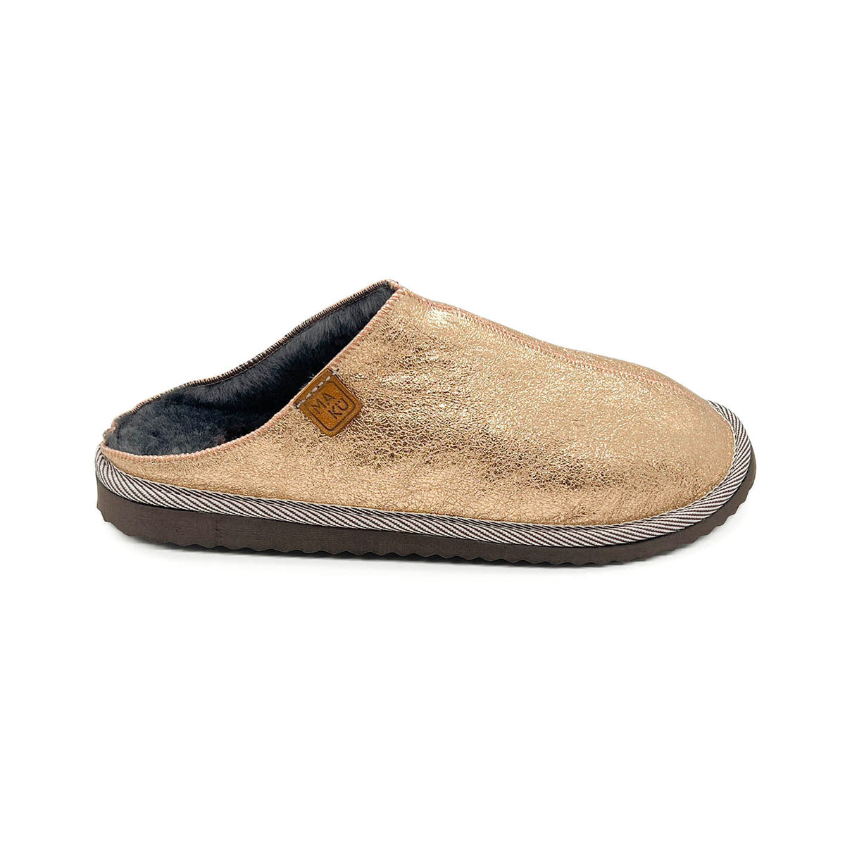 POLIN METALLIC PALE COPPER + DARK GREY / Sheepskin slippers