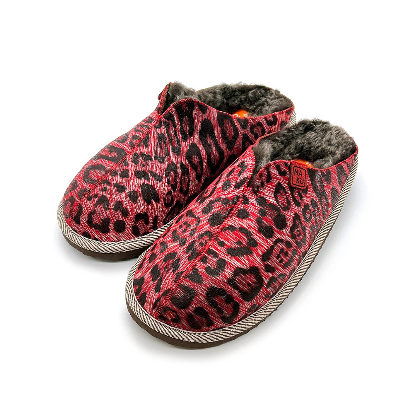 POLIN PUNK LEOPARD RASPBERRY / Sheepskin slippers