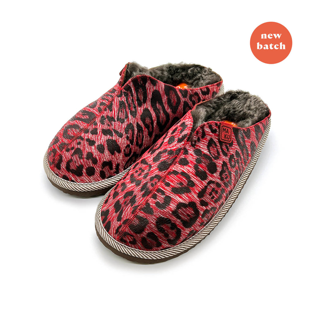 POLIN PUNK LEOPARD RASPBERRY / Sheepskin slippers
