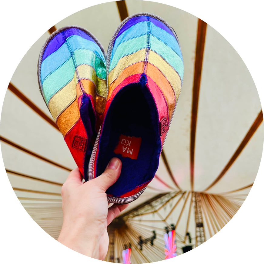POLIN METALLIC RAINBOW + BLACK / Sheepskin slippers