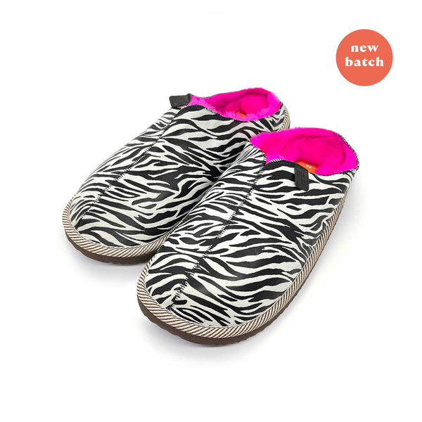 POLIN ZEBRA PRINT + NEON PINK / Sheepskin slippers