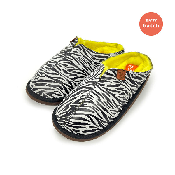 POLIN ZEBRA PRINT + NEON YELLOW / Sheepskin slippers