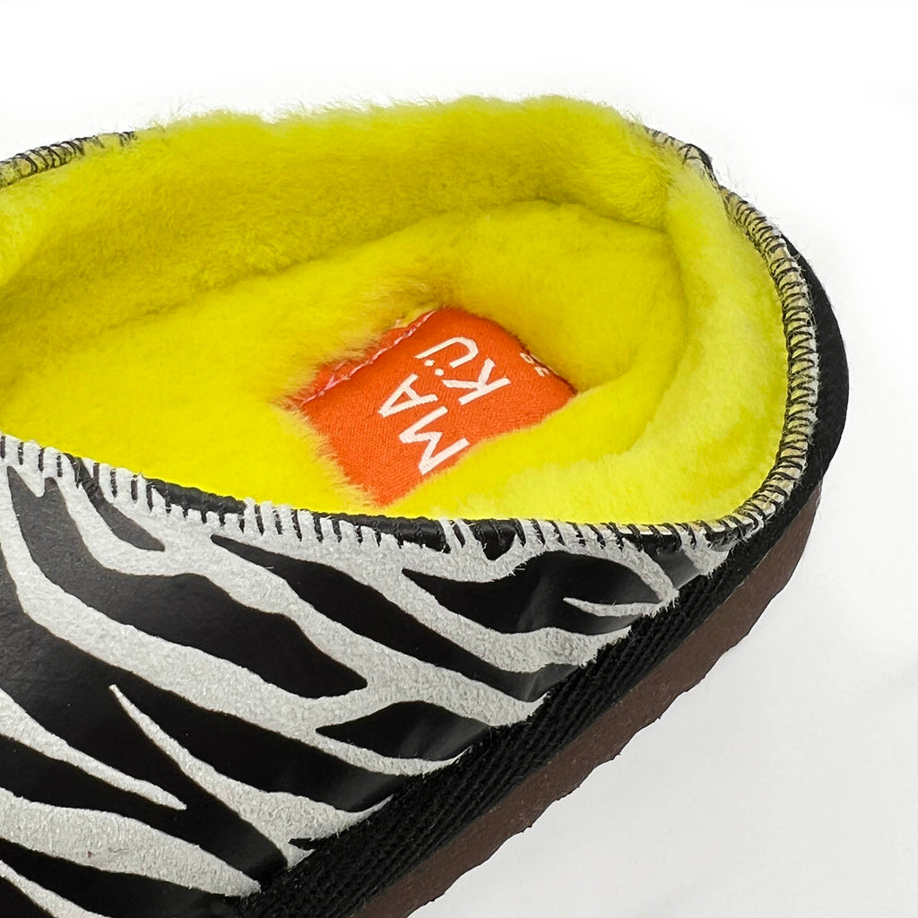 POLIN ZEBRA PRINT + NEON YELLOW / Sheepskin slippers