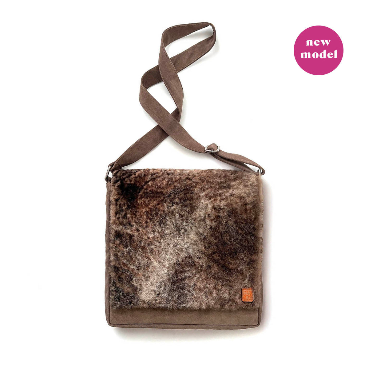 POSTINO Taupe Sheepskin + Suede / Courier bag