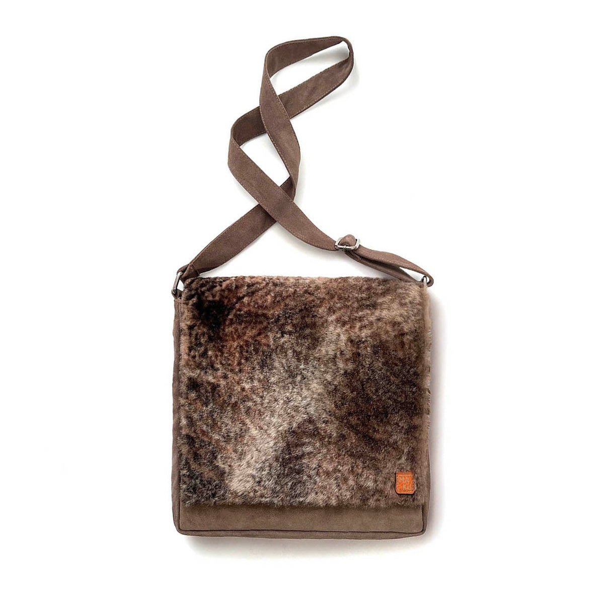 POSTINO Taupe Sheepskin + Suede / Courier bag
