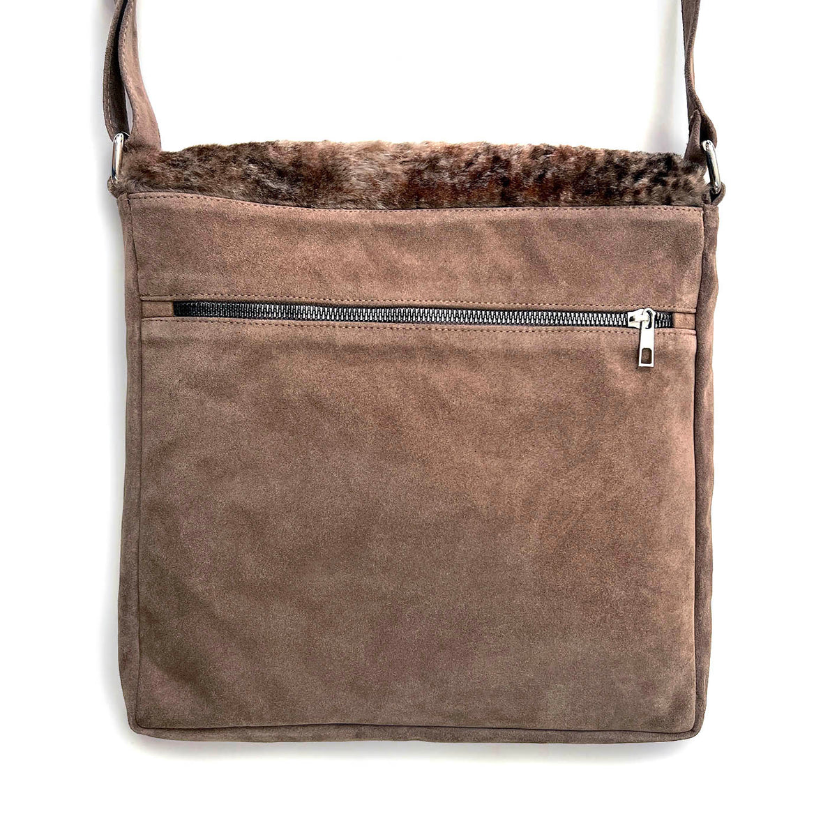 POSTINO Taupe Sheepskin + Suede / Courier bag