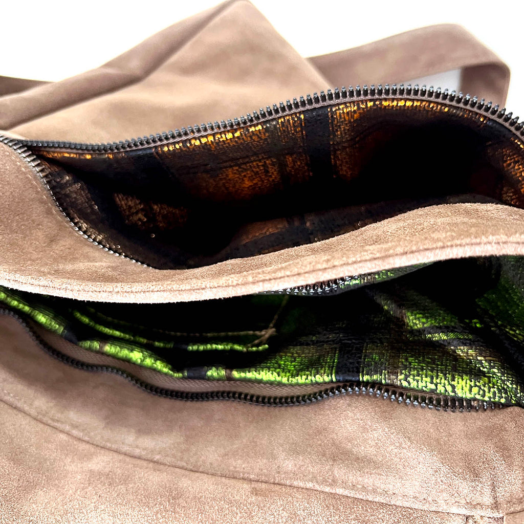 POSTINO Taupe Sheepskin + Suede / Courier bag