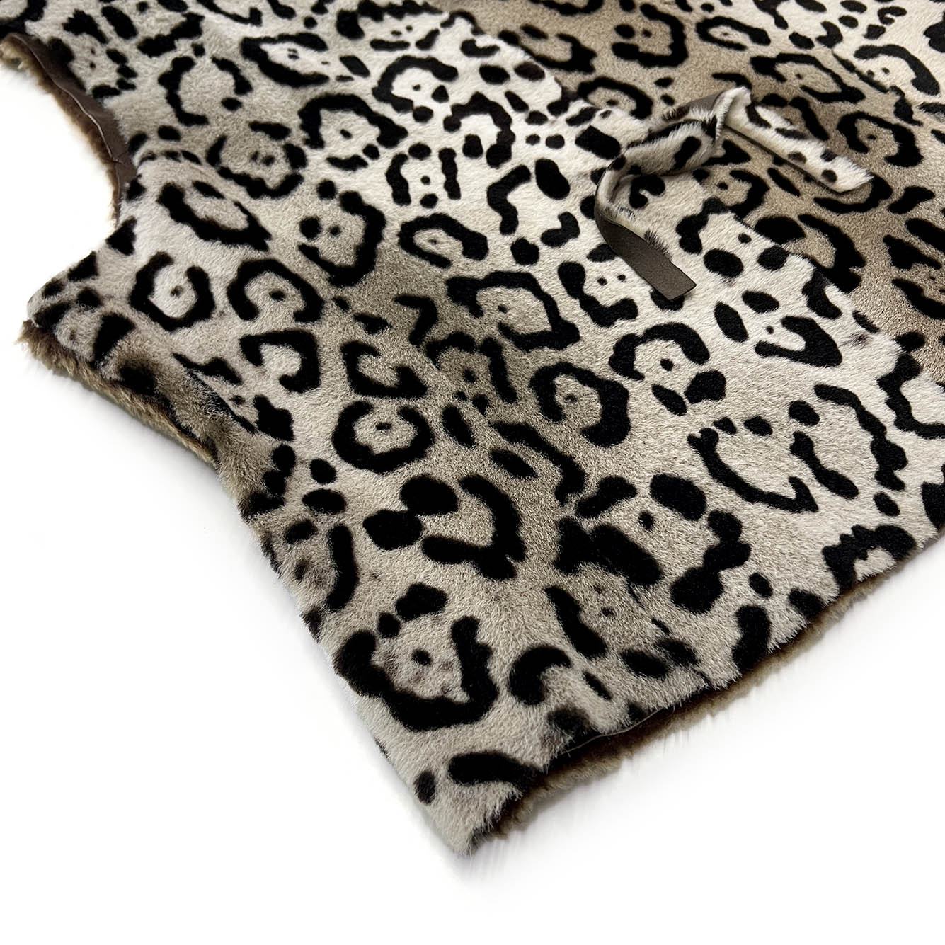 TAIGA Sheepskin Waistcoat - Cappuccino + Black Animal Print / Variegated Brown