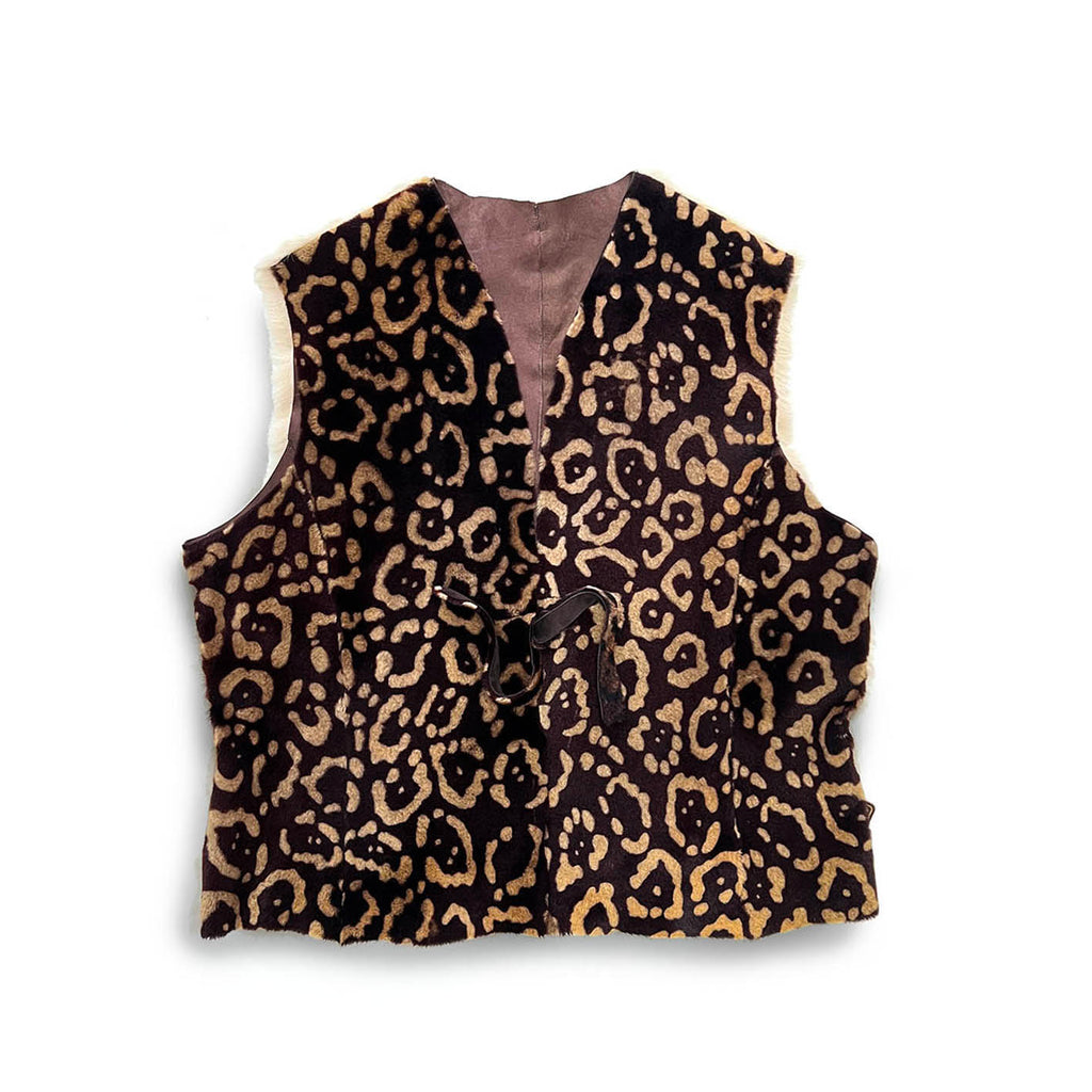 TAIGA Sheepskin Waistcoat - Cocoa + Brown Animal Print / Natural