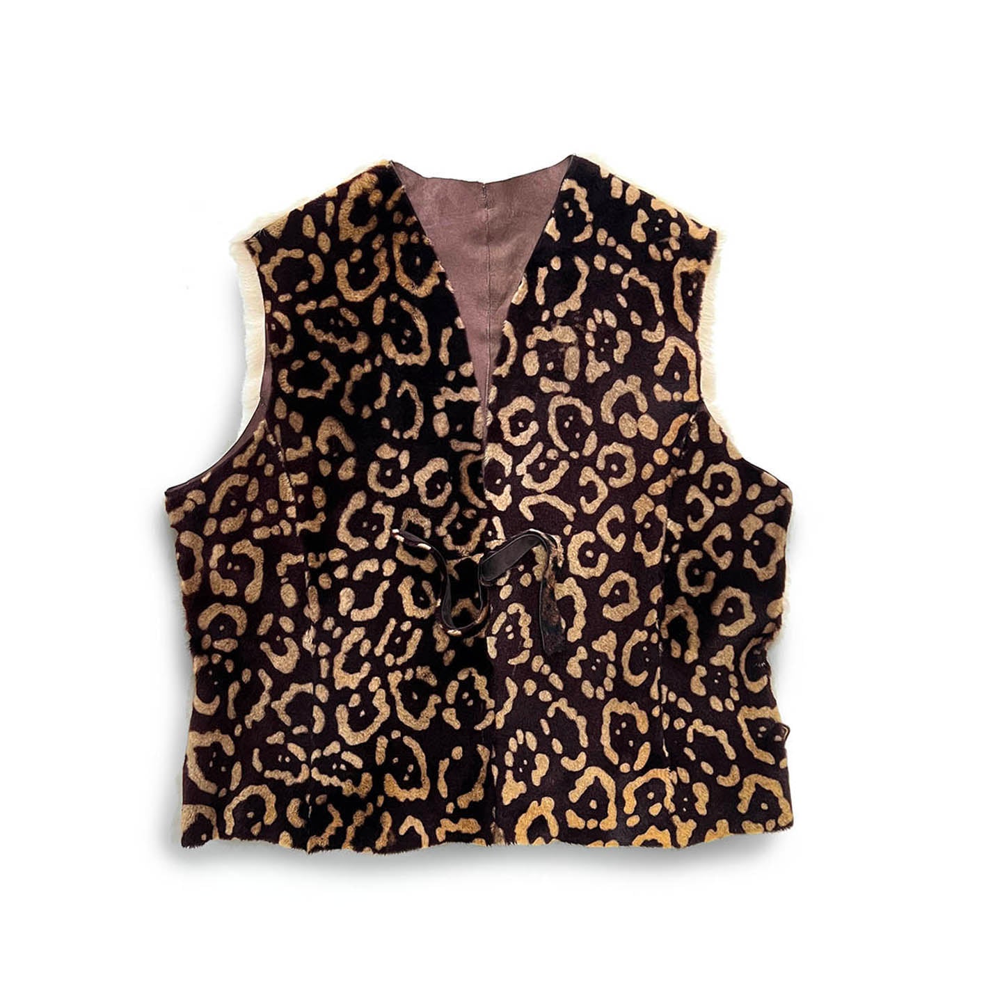 TAIGA Sheepskin Waistcoat - Cocoa + Brown Animal Print / Natural