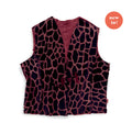 TAIGA Sheepskin Waistcoat - Maroon + Black Giraffe Pattern / Burgundy