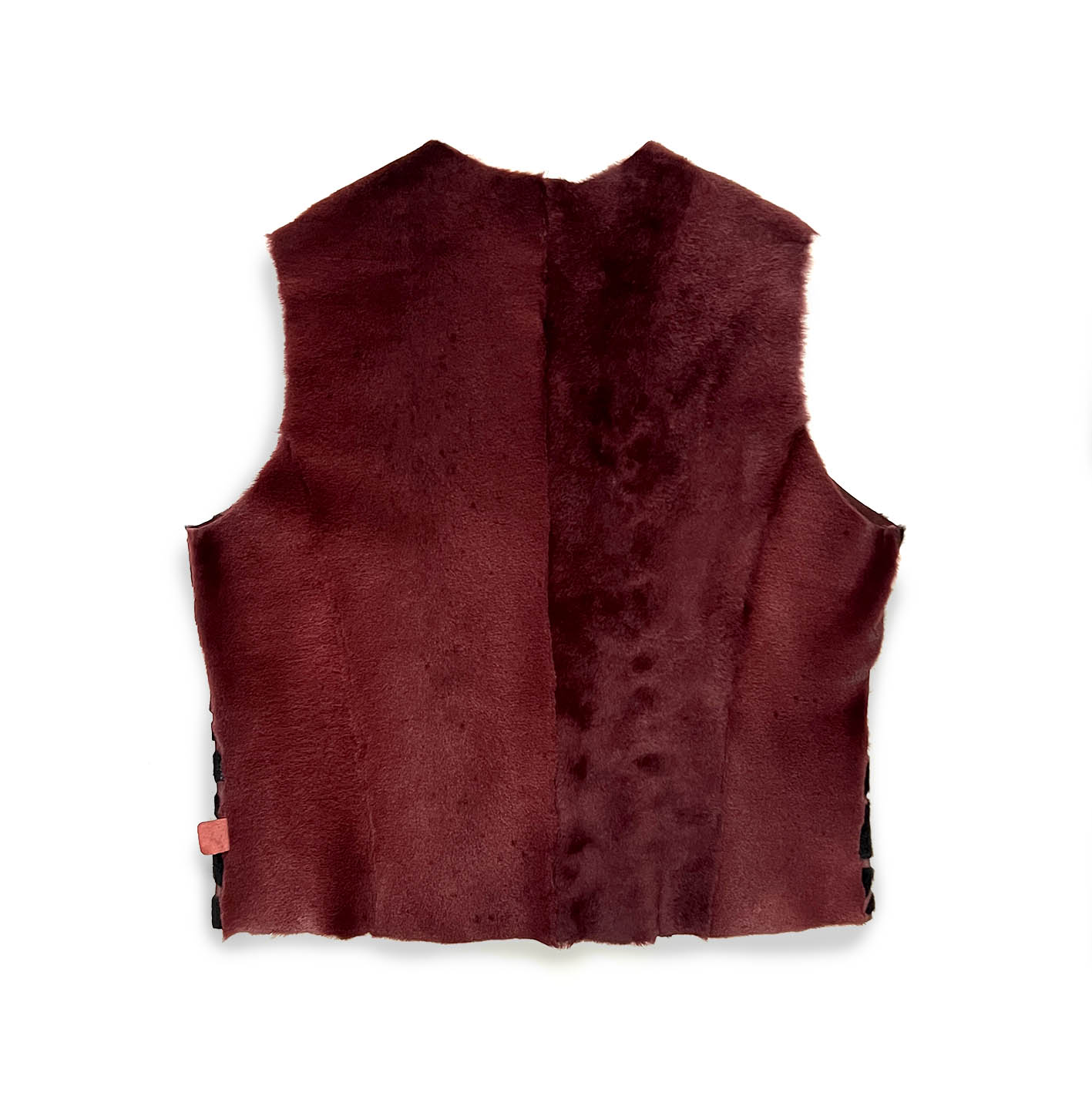 TAIGA Sheepskin Waistcoat - Maroon + Black Giraffe Pattern / Burgundy