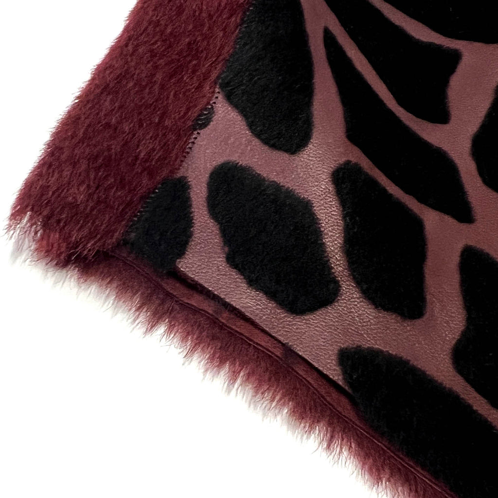 TAIGA Sheepskin Waistcoat - Maroon + Black Giraffe Pattern / Burgundy