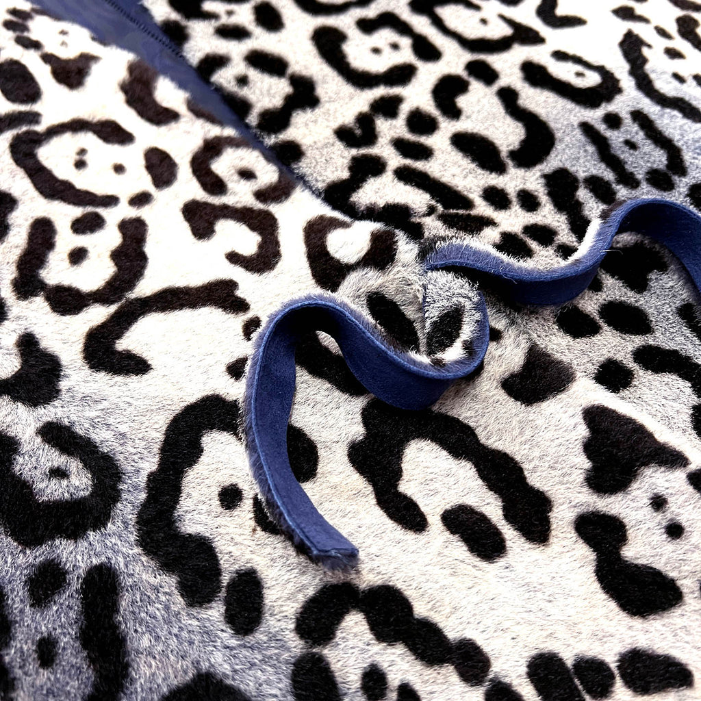 TAIGA Sheepskin Waistcoat - Stone + Black Animal Print / Textured Blue