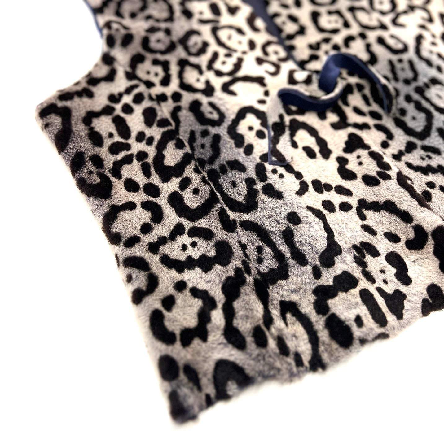 TAIGA Sheepskin Waistcoat - Stone + Black Animal Print / Textured Blue