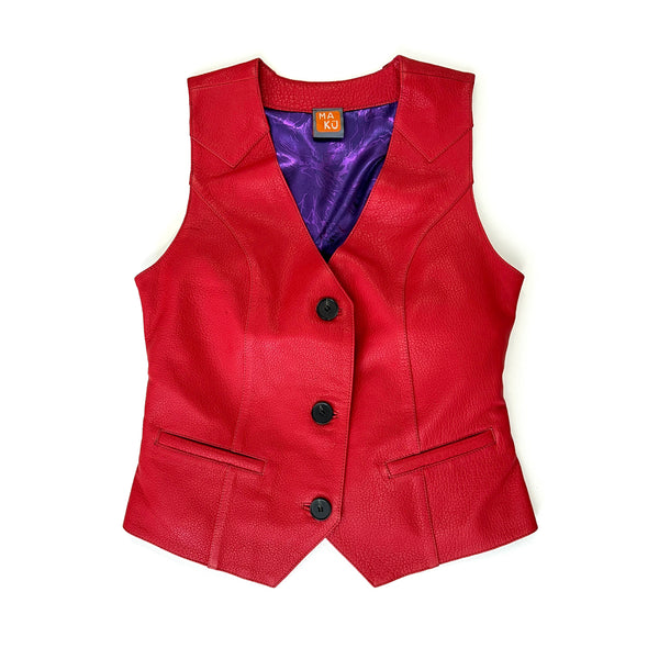 JEPKE Leather Waistcoat / Bright Red Grain