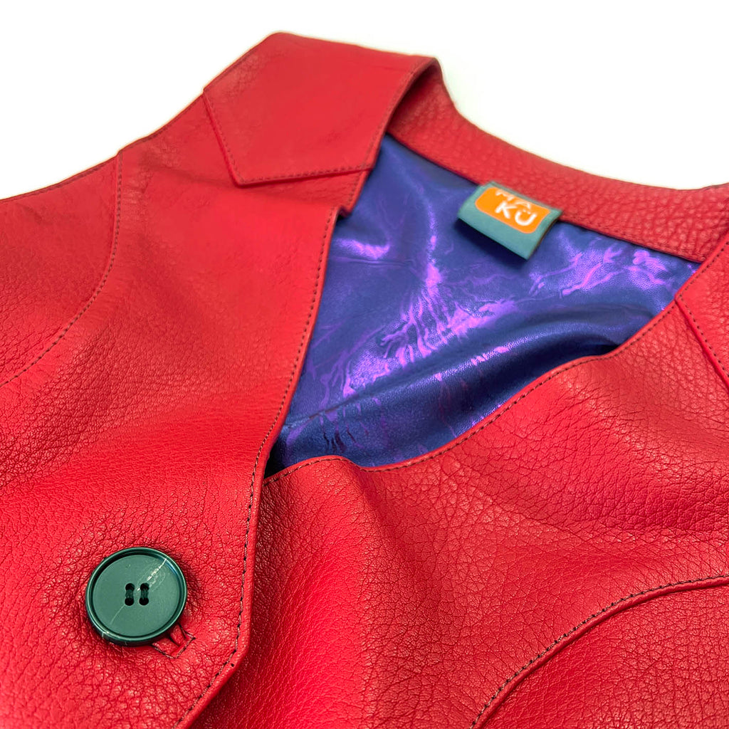 JEPKE Leather Waistcoat / Bright Red Grain