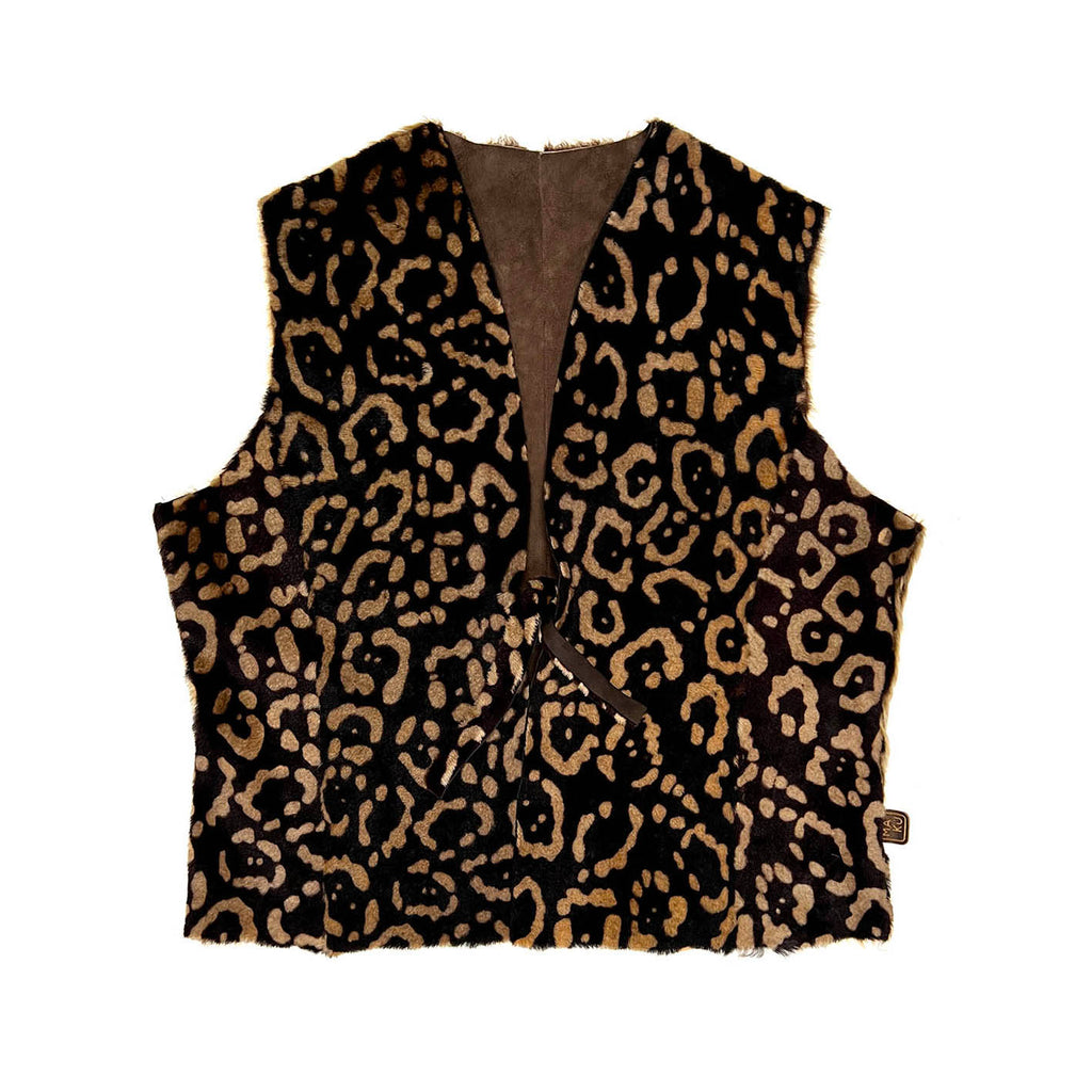 TAIGA Sheepskin Waistcoat - Cocoa + Brown Animal Print / Variegated Dark Brown