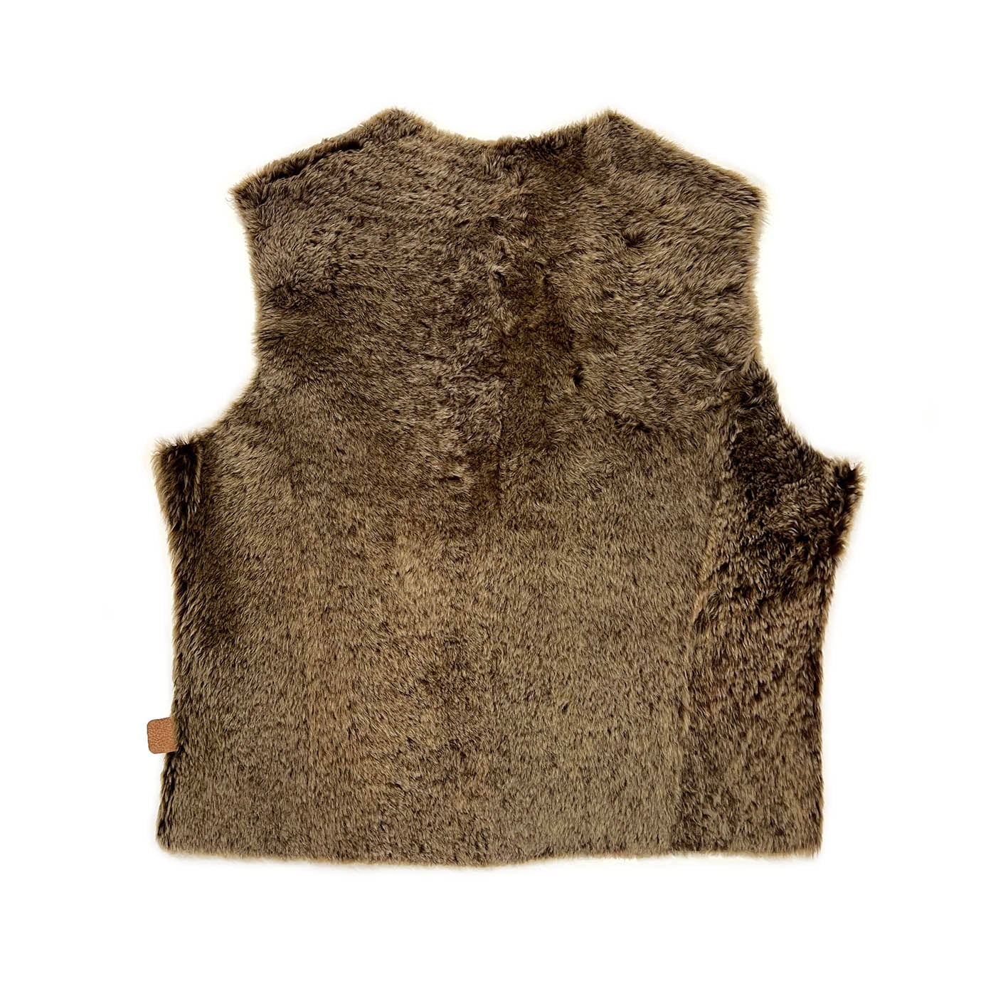 TAIGA Sheepskin Waistcoat - Cappuccino + Black Animal Print / Variegated Brown