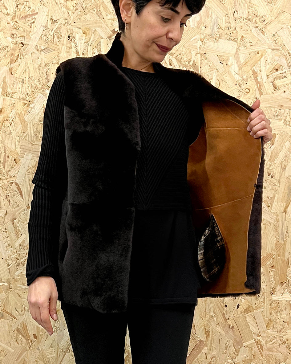 YELEK REVERSIBLE GILET / TAN + CHESTNUT