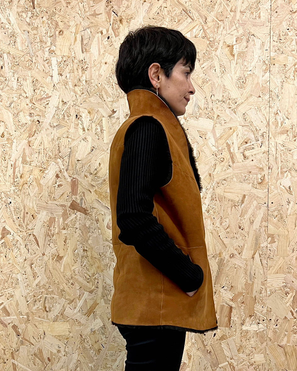 YELEK REVERSIBLE GILET / TAN + CHESTNUT