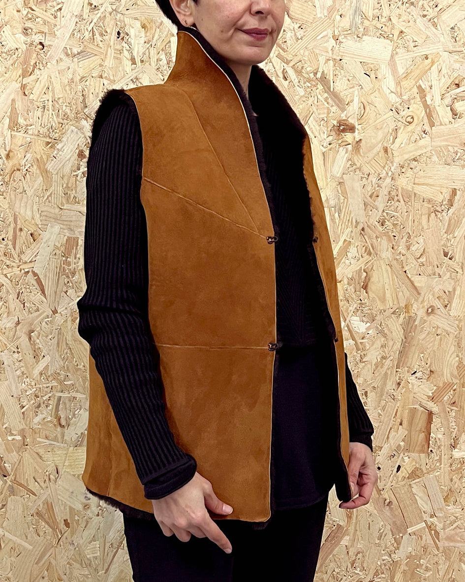 YELEK REVERSIBLE GILET / TAN + CHESTNUT