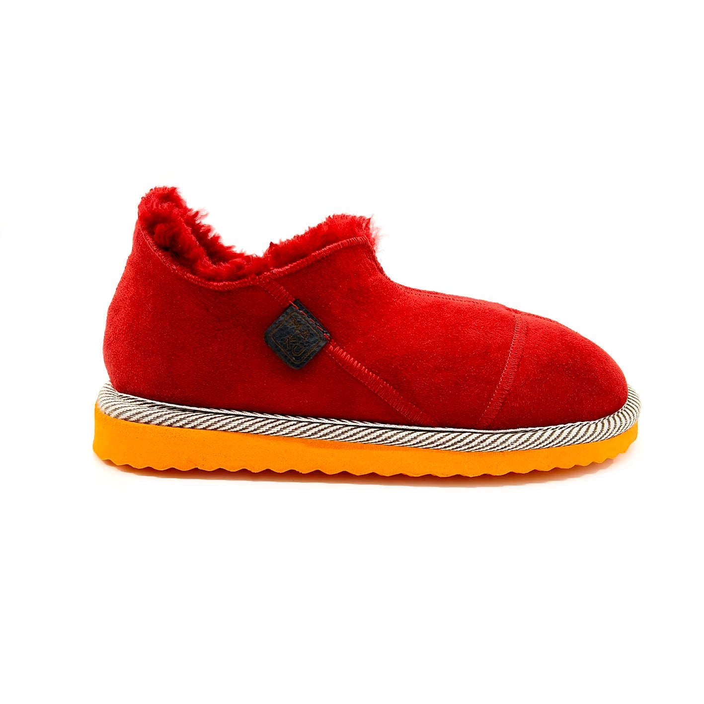 MERDANA CRIMSON SUEDE WITH ORANGE SOLES / Sheepskin slippers