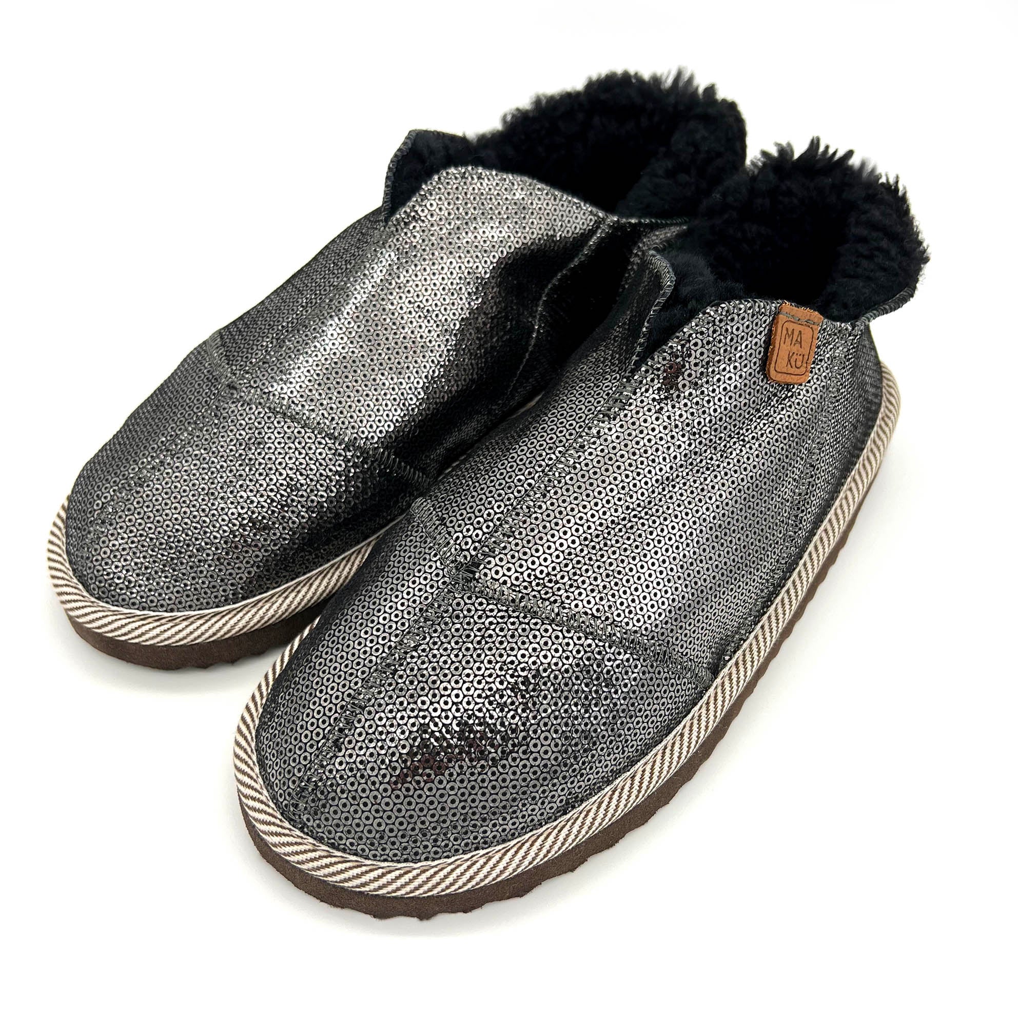 MERDANA SEQUIN BLACK / Sheepskin slippers